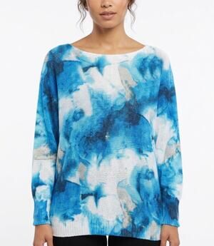 M MADE IN ITALY Boat Neck Pullover Knit Sweater Tie-Dye Blue White Womens Size M